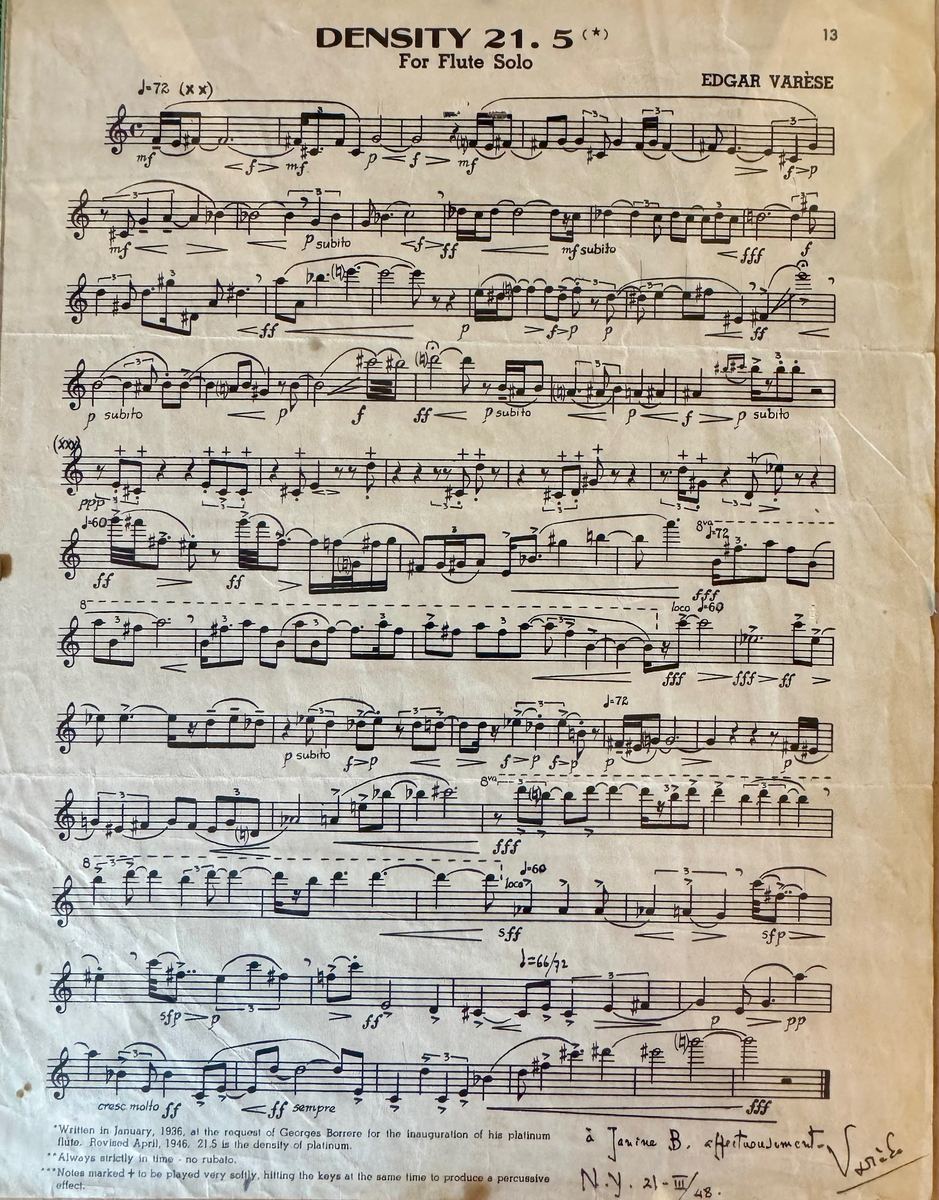 Signed copy of Density 21.5 by Edgard Varèse